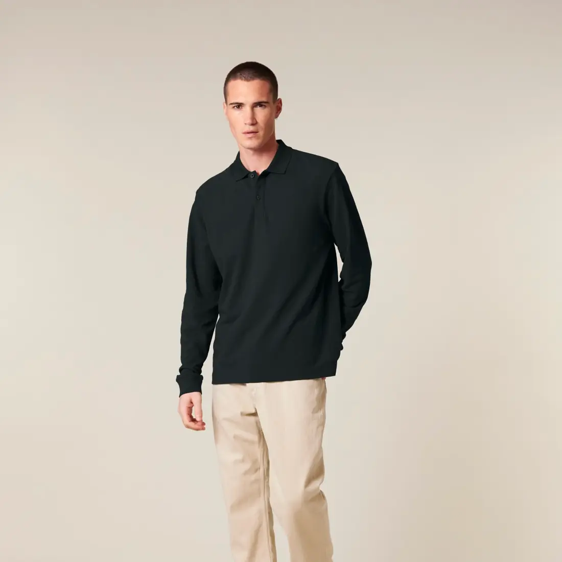 Langarm-Poloshirt mit Logo in Black