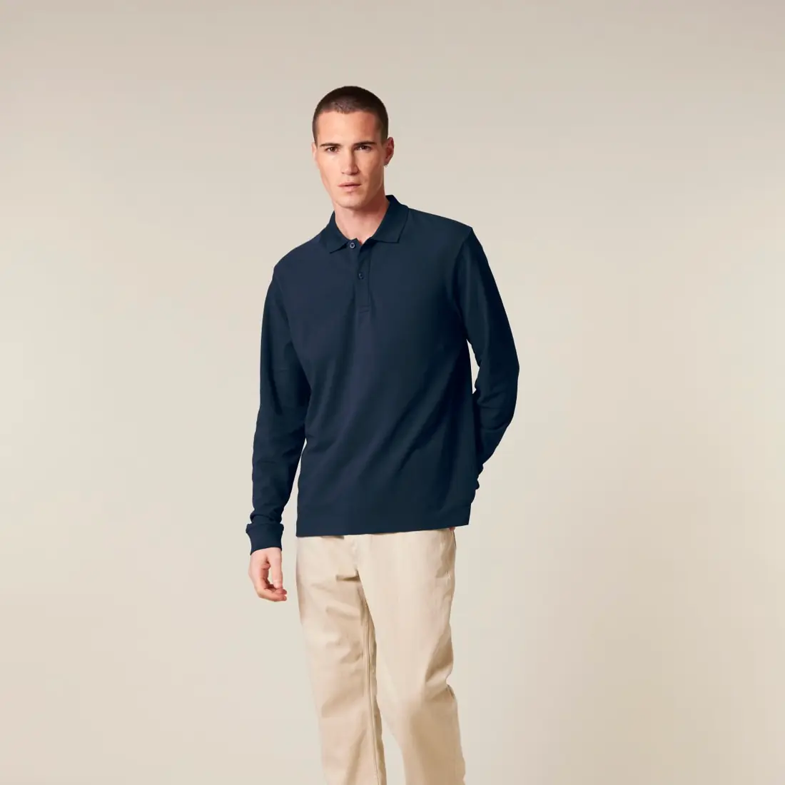 Custom Long Sleeve Polo Shirt in French Navy