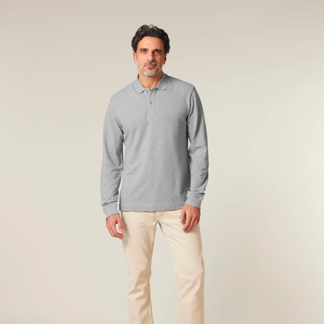 Custom Long Sleeve Polo Shirt in Heather Grey