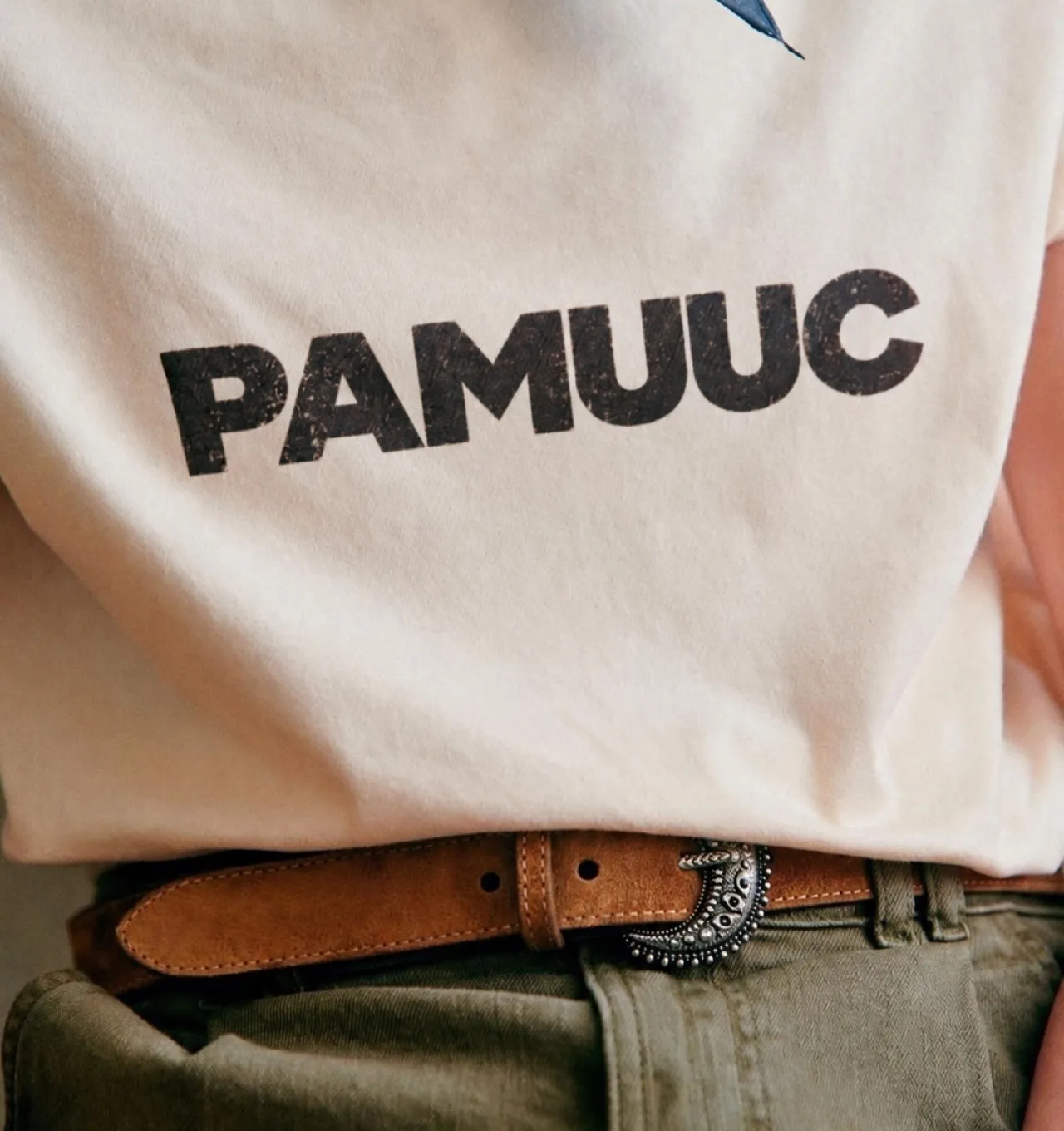 A PAMUUC print on a washed cotton T-shirt